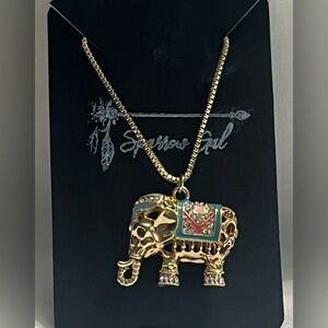 Jeweled Gold Tone Elephant Pendant Necklace Fashion Jewelry New